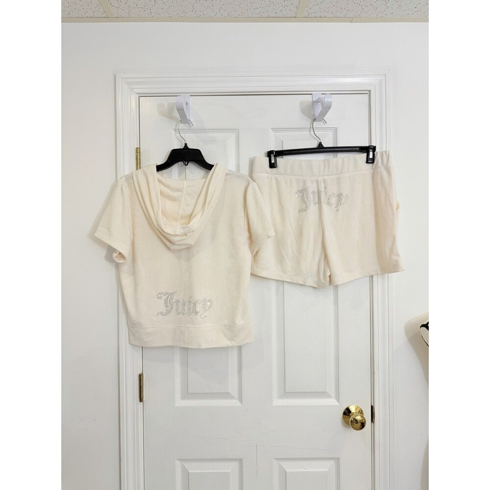 Juicy Couture Oyster Terry Cloth Short Sleeve Hoodie and Shorts Set XL NWT - Picture 10 of 11
